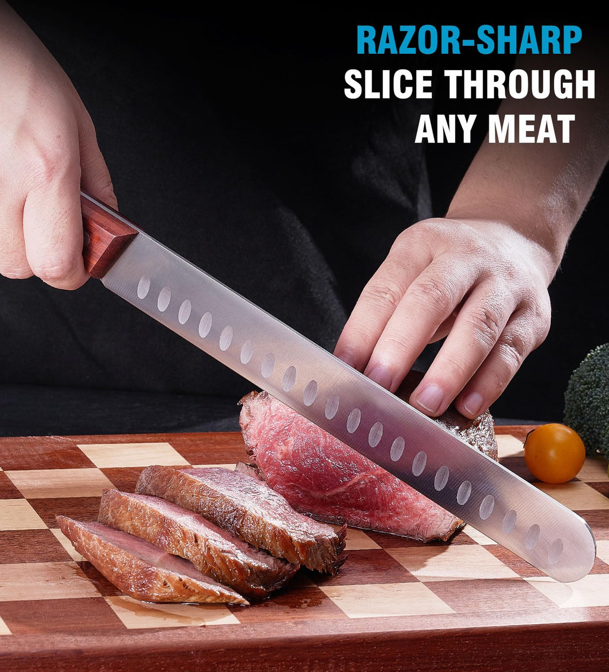 Naitesen Butcher Knife Set, 3 Piece High Carbon Steel, Redwood Handle