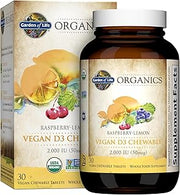Garden of Life Organics Vegan D3 Chewables, Raspberry Lemon Flavored, 30ct