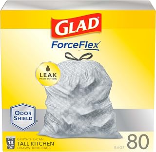 Glad ForceFlex Tall Kitchen Drawstring Trash Bags, 13 Gal, OdorShield, 80 Ct