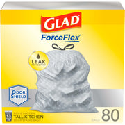 ForceFlex Tall Kitchen Drawstring Trash Bags by Glad – 80 Count (Pack of 1), 49.2 liters, Plastic, Grey, Model 79009