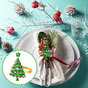 Outus Christmas Tree Napkin Rings, Set of 12, Green with Rhinestones