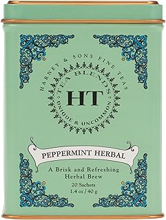 Harney & Sons HT Peppermint Herbal Tea, 20 Sachets in Tin | Pure peppermint herbal tea with a cool, refreshing flavor and aroma. Naturally caffeine free.