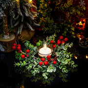 Willbond Christmas Candle Rings, 9 Inch Diameter with Berry Greenery, Set of 12