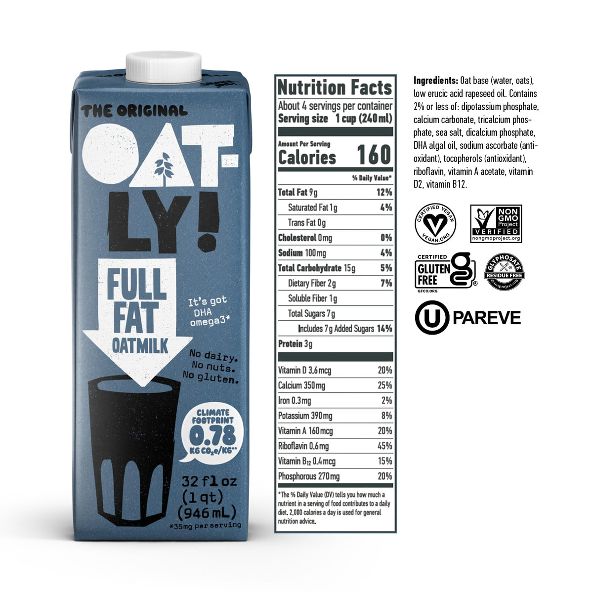 Oatly Full Fat / 32 Fl Oz (Pack of 12) / 12 Oat Milks