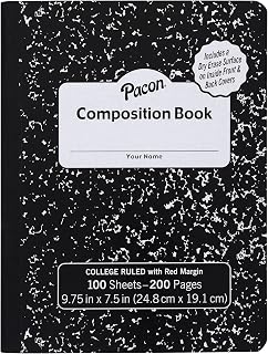 Pacon Composition Books with Dry Erase Surfaces, Black Marble, 3/8" Ruled w/Margin, 100 Sheets
