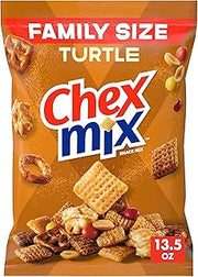 Chex Mix Turtle Snack Mix, Family Size, 13.5 oz | Corn, Caramel & Cocoa Chex, Pretzels, Caramel Popcorn, Chocolatey Pieces, Peanuts, 50% Less Fat than Potato Chips
