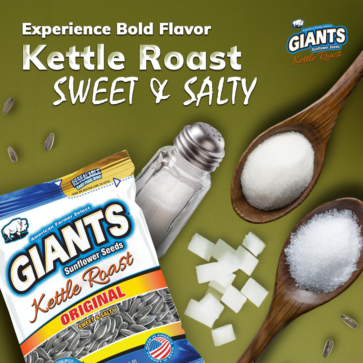 GIANTS Kettle Roast Sweet & Salty Sunflower Seeds - Sunflower Seeds Bulk by GIANTS SUNFLOWER SEEDS – 5 Ounce (Pack of 12), Pack of 12, Model 24555