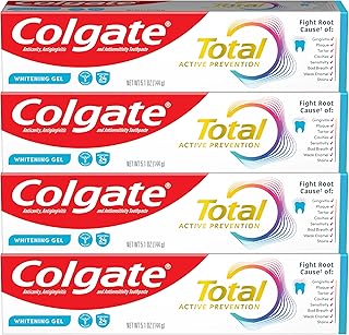 Colgate Total Whitening Toothpaste Gel with Fluoride, Bulk 4 Pack, 5.1 oz