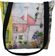 Betsy Drake TY108M 16 x 16 in. Yellow House Tote Bag - Medium