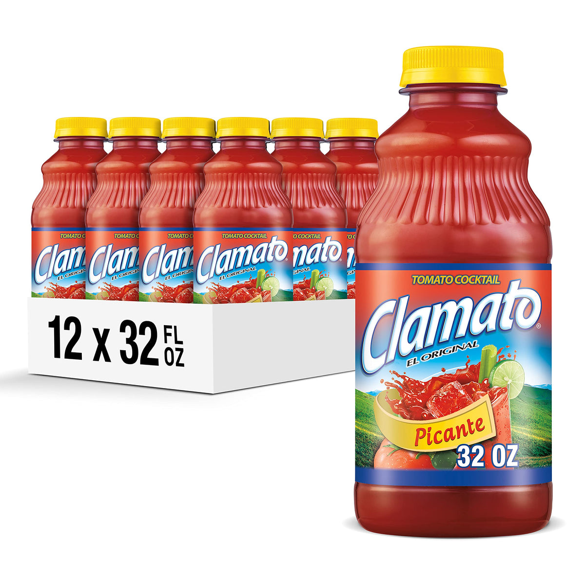 Clamato Picante / 32 Fl Oz (Pack of 12) / 12 Vegetable Juice