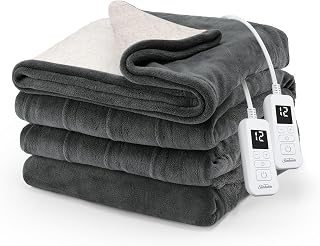 Sunbeam Electric Royal Luxe Microplush Reverse Sherpa Heated Blanket, 12 Heat Settings, 12-Hour Selectable Auto Shut-Off, Fast Heating, Warm and Cozy, Night Fog, King, 90" x 100"