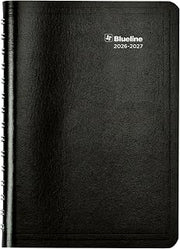 Blueline Essential Academic Weekly/Monthly Planner, 13 Months, July 2026 to July 2027, Twin-Wire Binding, Soft Vicuana Cover, 8" x 5", Black (CA101.BLK)