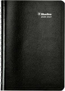 Blueline Essential Academic Weekly/Monthly Planner, 13 Months, July 2026 to July 2027, Twin-Wire Binding, Soft Vicuana Cover, 8" x 5", Black (CA101.BLK)