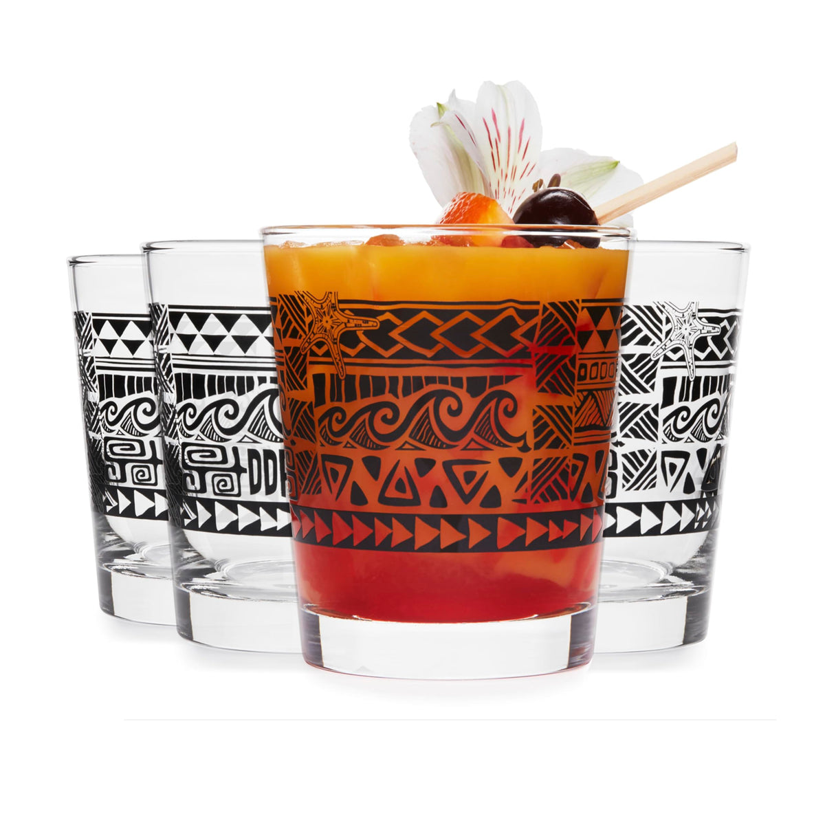 Libbey Tiki Rocks Black / 4 Count (Pack of 1) / Tiki Old Fashioned Glasses