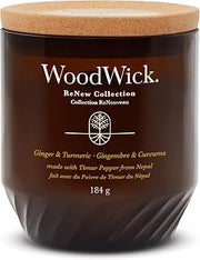 WoodWick Renew Scented Candle with Crackling Wick | Ginger & Turmeric Medium Candle | Plant Based Soy Coconut Wax Blend | Made with Recycled Materials | Perfect Gifts for Women