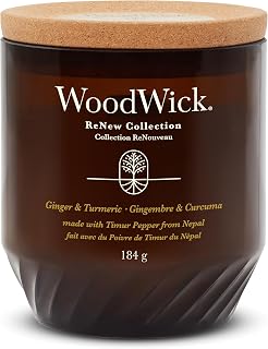 WoodWick Renew Scented Candle with Crackling Wick | Ginger & Turmeric Medium Candle | Plant Based Soy Coconut Wax Blend | Made with Recycled Materials | Perfect Gifts for Women