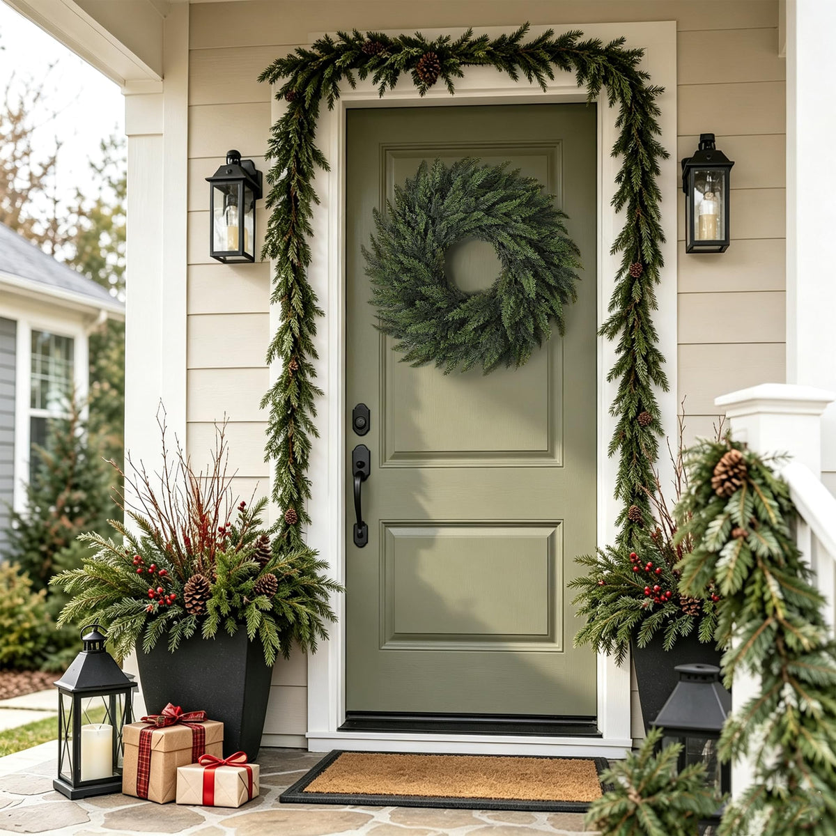 UAPINO Cedar Wreath, 26 Inch Diameter, Green