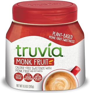 Truvia Monk Fruit Sweetener, Spoonable, 9.8 oz Jar | Monk fruit & erythritol; 35 servings; 2 tsp = 2 tsp sugar; non-GMO, gluten-free, kosher, plant-based; diabetic