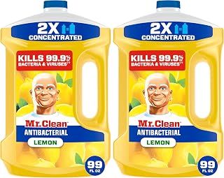 Mr. Clean Antibacterial All Purpose Cleaner,Floor Cleaner for Mopping Home, Bathroom, & Kitchen,Cleaning Liquid for Mop & Bucket,Cleaning Supplies,Multi-Surface Dilutable, Lemon, 99 Fl Oz (Pack of 2)