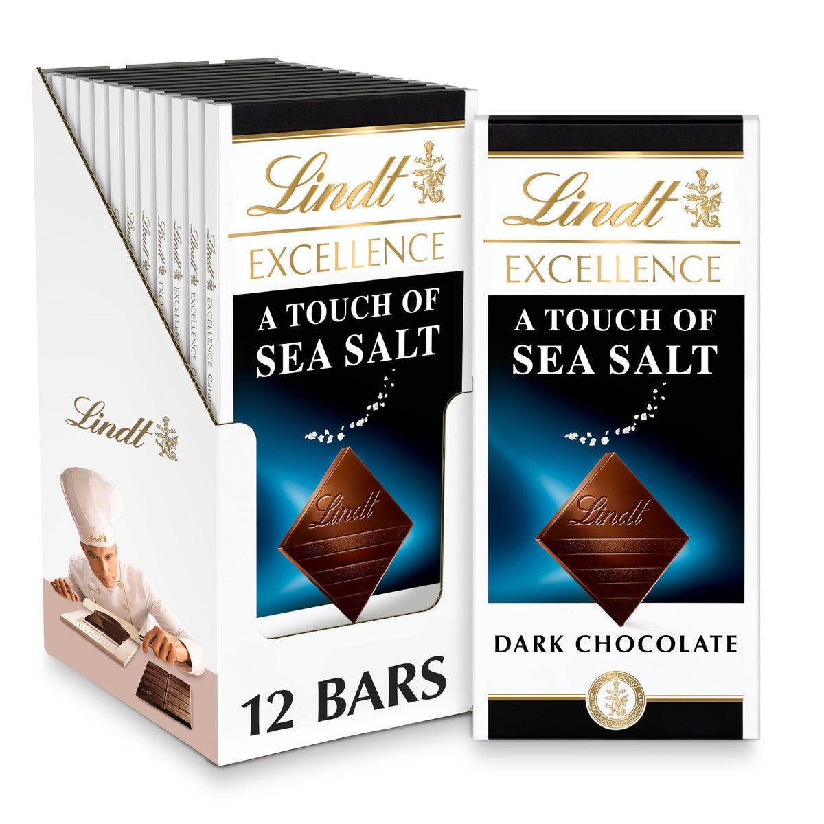 EXCELLENCE Sea Salt Dark Chocolate Candy Bar by Lindt – 3.5 Ounce (Pack of 12), Natural, Pack of 12, Model 392965