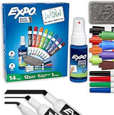 EXPO Dry Erase Markers Kit, Fine and Chisel Tip Markers, Assorted Colors, Eraser, Spray Cleaner, 14 Count