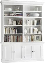 NovaSolo Halifax Pure White Mahogany Wood Double Hutch With 10 Shelves And Storage