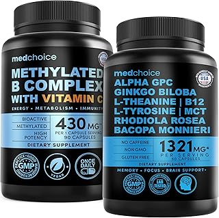 MEDCHOICE Methyl B Complex Capsules and Nootropic Brain Supplement for Memory and Focus - High Potency B Complex with L-Methylfolate and Ginkgo Biloba for Daily Cognitive Support