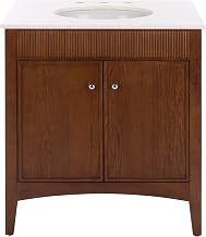 SEI Furniture - Danielle 2 Door 30" Vanity with Marble Top/Walnut/White - Transitional Design, Walnut & White Marble Top - Fully Assembled - Ideal for Bathroom, Master Suite (VN210213)