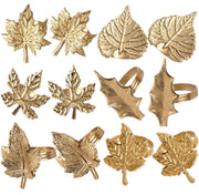 Cleentable Leaf Napkin Rings, Set of 12, Antique Gold