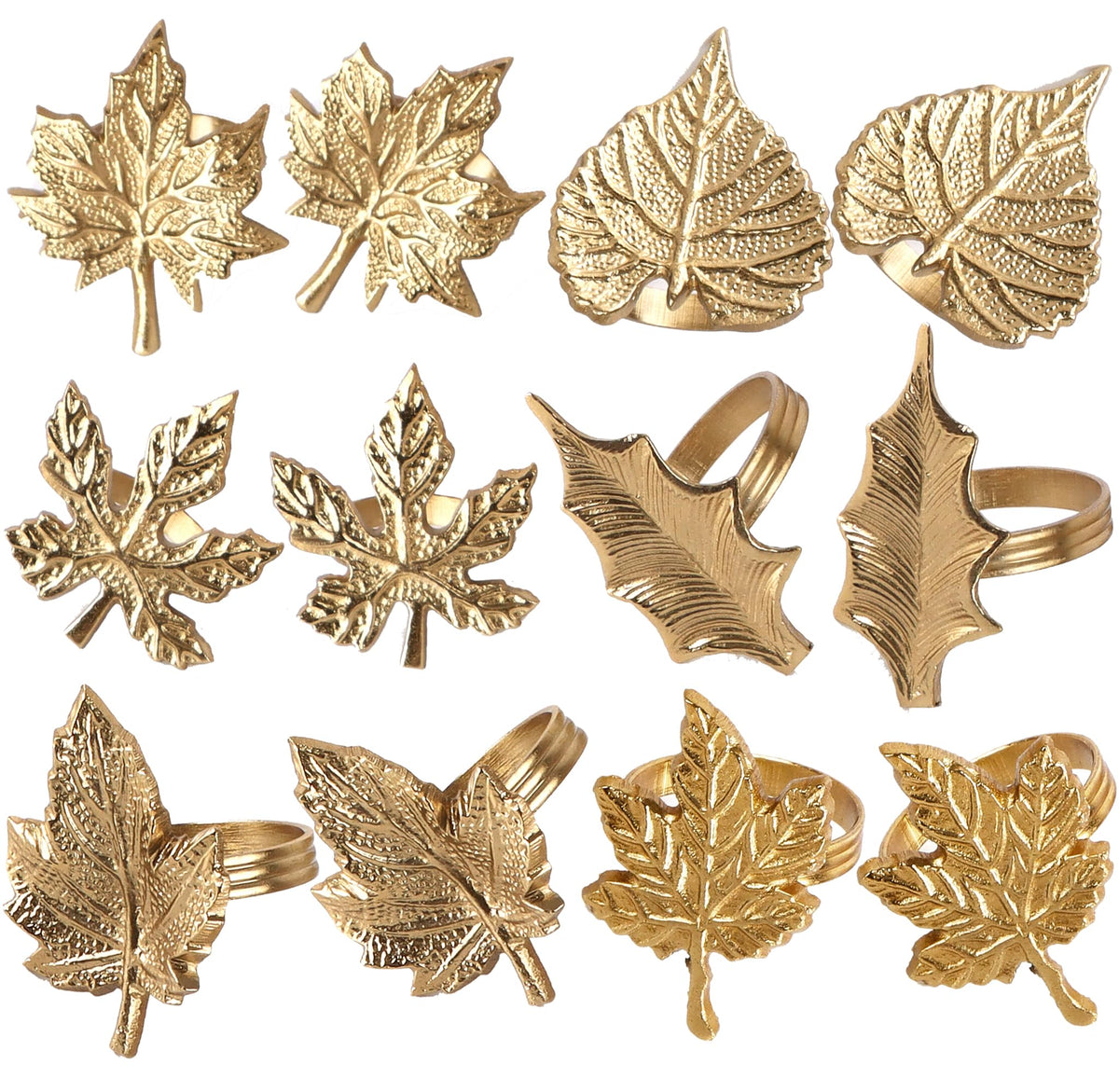 Cleentable Leaf Napkin Rings, Set of 12, Antique Gold