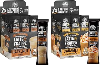The Frozen Bean Frappe & Latte Instant Mix (20 Sticks), Made with Arabica Coffee, Double Shot Caffeine, Low Sugar & Premium Ingredients - Hazelnut & Mocha