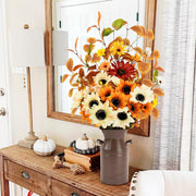Obbsie Artificial Fall Flowers in Metal Pot, 22.5 Inch, Orange
