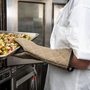 San Jamar Puppet Style / 15" Length / Tan Oven Mitts