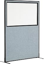Global Industrial 48-1/4"W x 96"H Freestanding Office Partition Panel with Partial Window, Blue