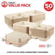 Stock Your Home 8x8 / Kraft / 50 Clamshell Take Out Containers