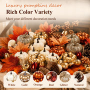 Keeplush Artificial Pumpkins Set, 52 Pieces, Gold Silver White