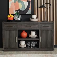 Liberty Furniture Modern Edge Server Cabinet Contemporary Dining Room Home Storage with Display Shelf - Caffe Brown