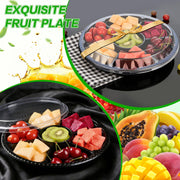 Mwellewm Divided Plastic Serving Tray with Lid, 13.7 Inch, Black, 10 Pack