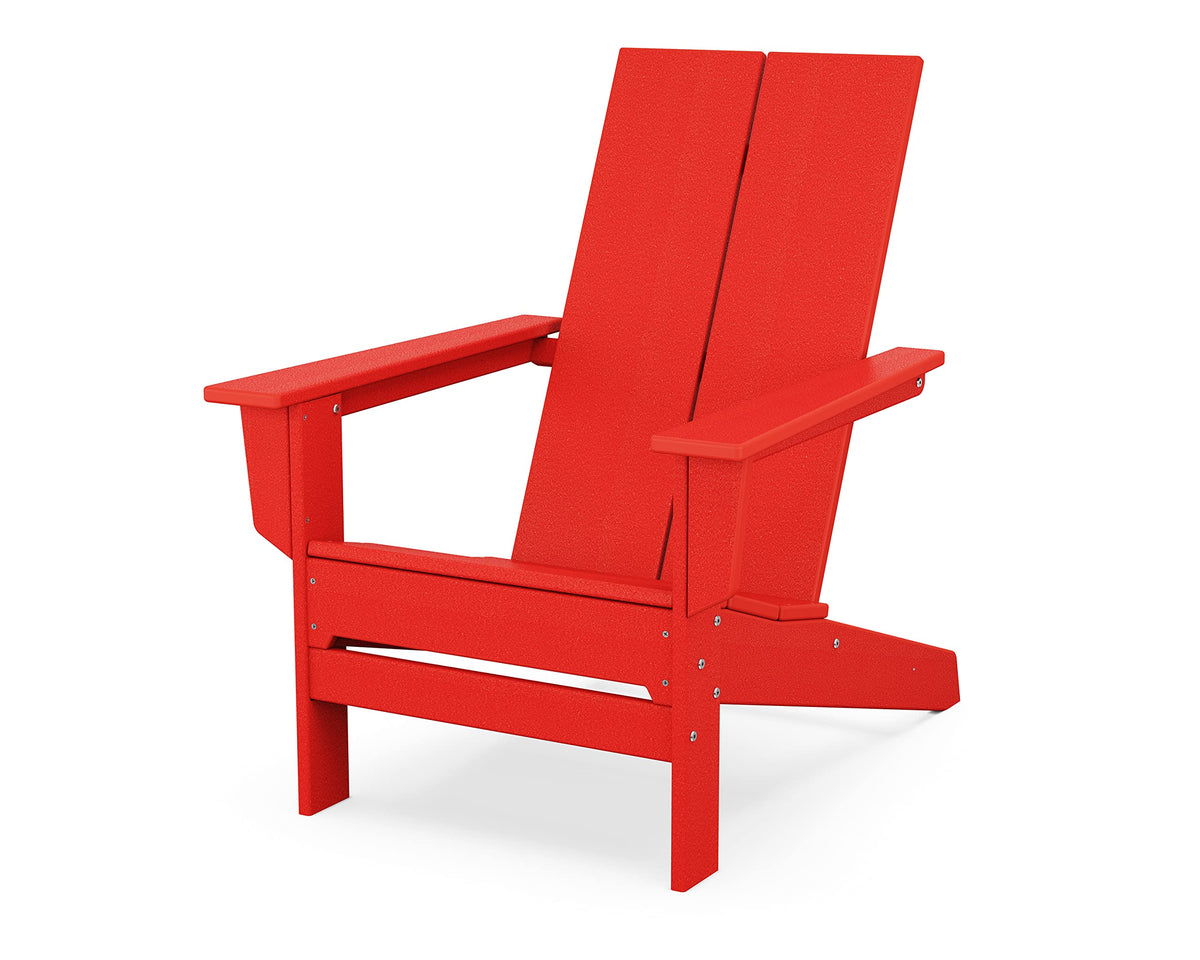 Contemporary Modern Adirondack Chair in Sunset Red by Polywood – 28.7 x 36.16 x 35.95 inches, High Density Polyethylene (HDPE), Sunset Red, Model AD4022SR