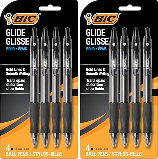 BIC Glide Bold Black Ballpoint Pens,Bold Point (1.6mm),Retractable Ballpoint Pens With Comfortable Full Grip,4 Count (Pack of 2)