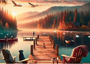 Jigsaw Puzzle for Adults 500 Pieces, Sunset Landscape Puzzle Challenging Lakeside Evening Scene Jigsaw Puzzles Family Activity Idea Gift Holiday Educational Game