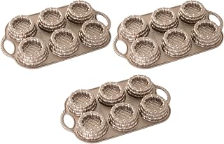 Nordic Ware 54349AMZ Shortcake Baskets Cast Aluminum Cakelet, Six 1/2 Cup, Toffee (Pack of 3)
