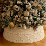 Noiclub Knit Christmas Tree Collar, Cream Cable, 23-30 Inch Diameter