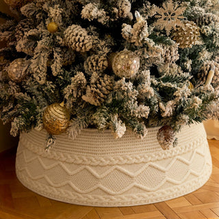 Noiclub Knit Christmas Tree Collar, Cream Cable, 23-30 Inch Diameter