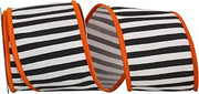 Reliant Ribbon Railroad Stripesd Deluxe Folded Orange Heavy Wired Edge Ribbon, 4 Inch X 10 Yards, Black/white
