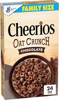 Cheerios Oat Crunch Chocolate Cereal, Whole Grain, Family Size, 24 oz | Whole Grain Oats & Cocoa, 30g Whole Grain per Serving, Helps Keep You Full, Great for Trail Mix