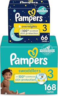 Pampers Disposable Diapers Size 3, Swaddlers 168 Count + Overnight (66 Count)
