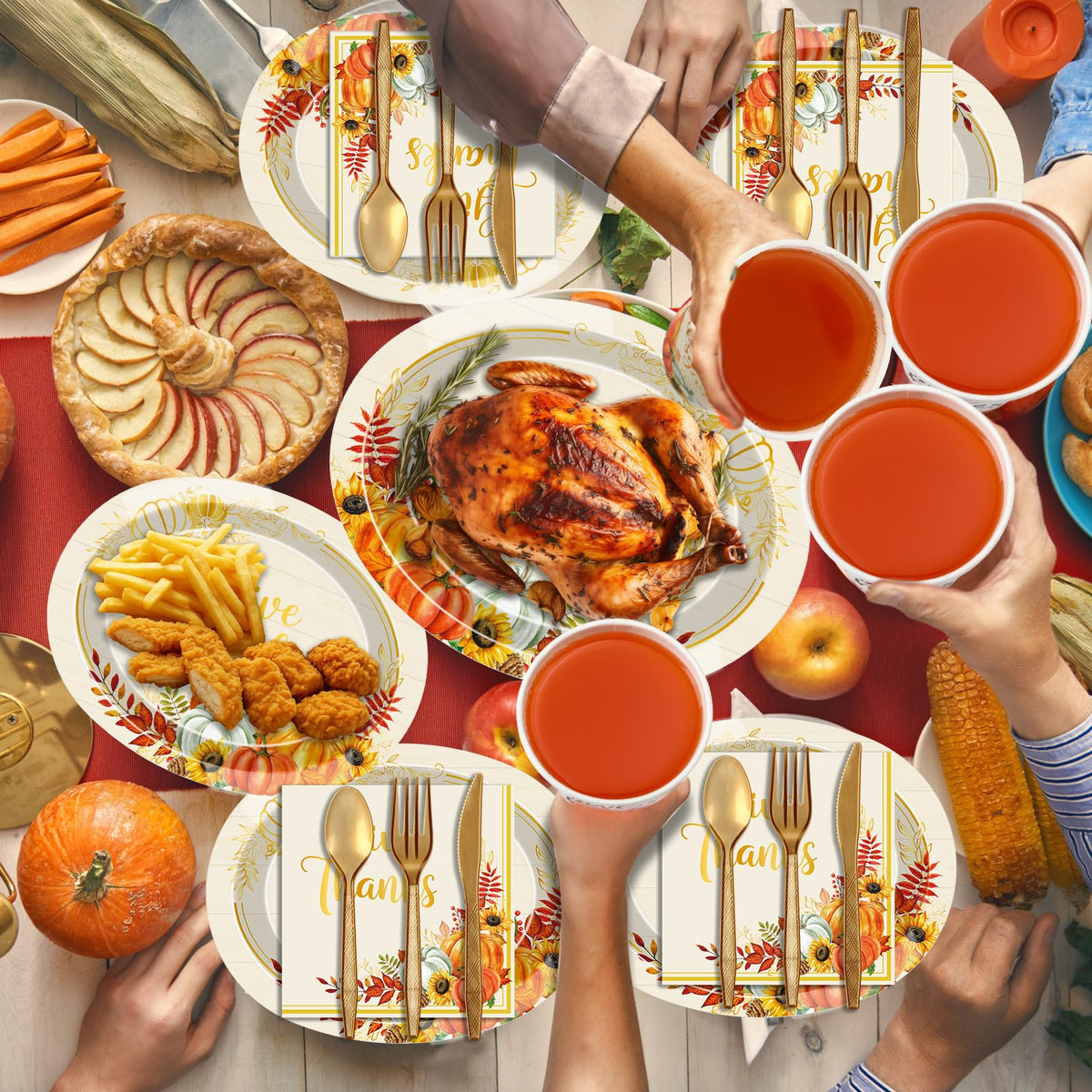 Pajean Thanksgiving Dinnerware Set, 350 Pieces, Gold Pumpkin