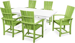 Polywood Quattro 7-Piece Farmhouse Dining Set with Trestle Legs in Lime/White
