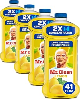 Mr. Clean All Purpose Cleaner, Floor Cleaner for Mopping Home, Bathroom, & Kitchen, Cleaning Liquid for Mop & Bucket, Cleaning Supplies, Multi-Surface Dilutable, Lemon, 41oz (Pack of 4)